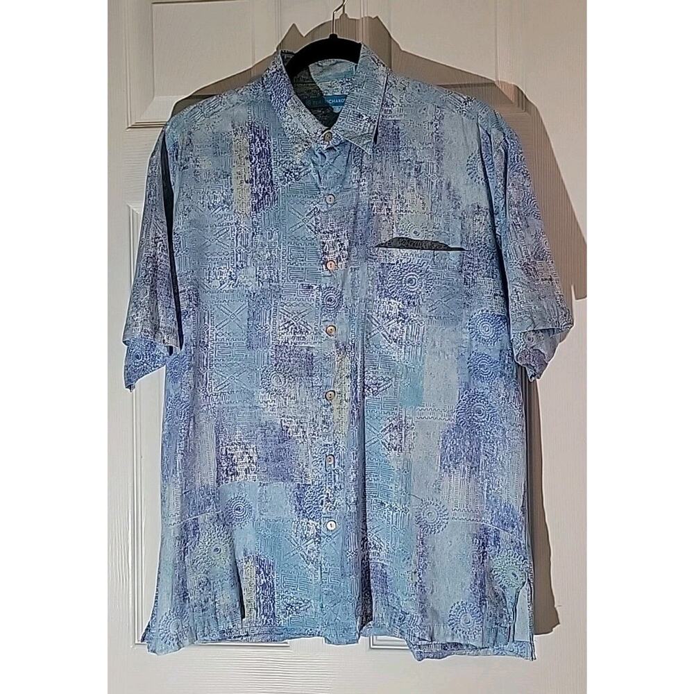 Tori Richard Shirt Mens Medium Blue Aloha Hawaiian Pearl Buttons Cotton Lawn USA